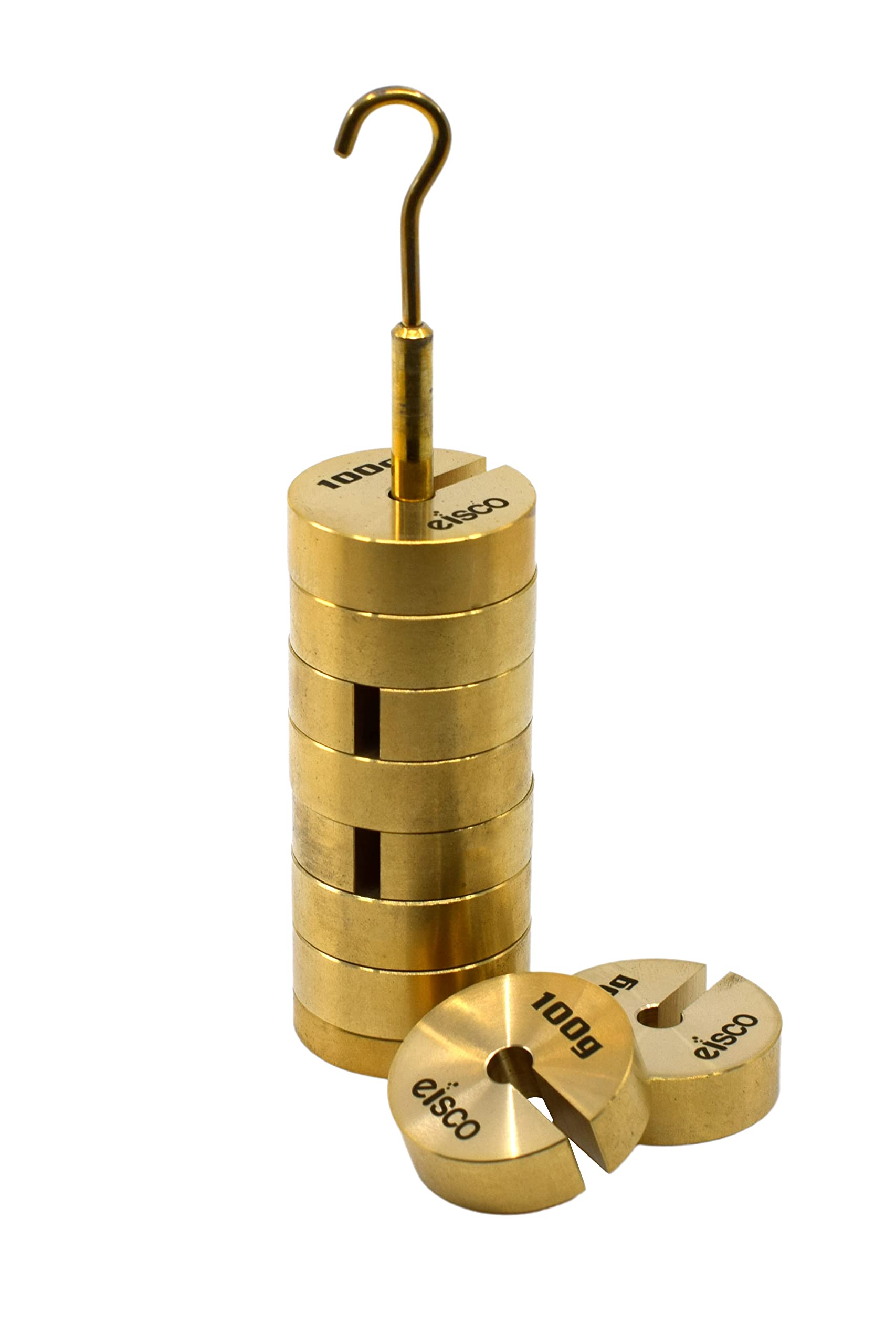 EISCO Slotted Mass Set with Hanger - Brass - Set of 9 Masses and 1